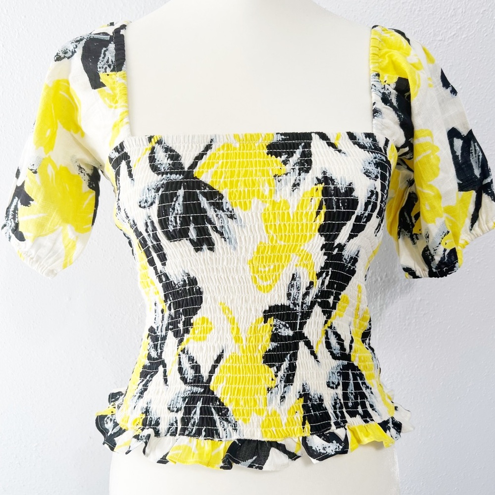 Walter Baker yellow navy square neck crop top size xs